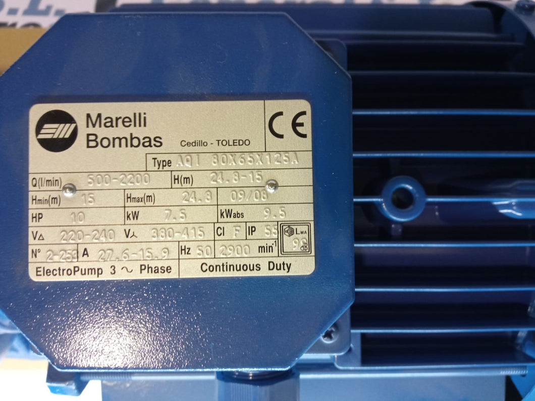 Bomba Marelli 10CV AQI 80x65x125A Bomba Monobloc Normalizada para Servicios Generales