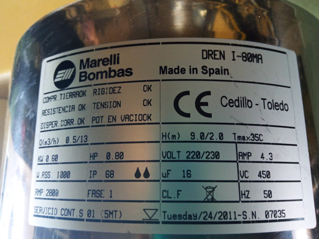 Bomba Marelli 0,8CV DREN I-80MA Bomba Sumergible para Drenaje